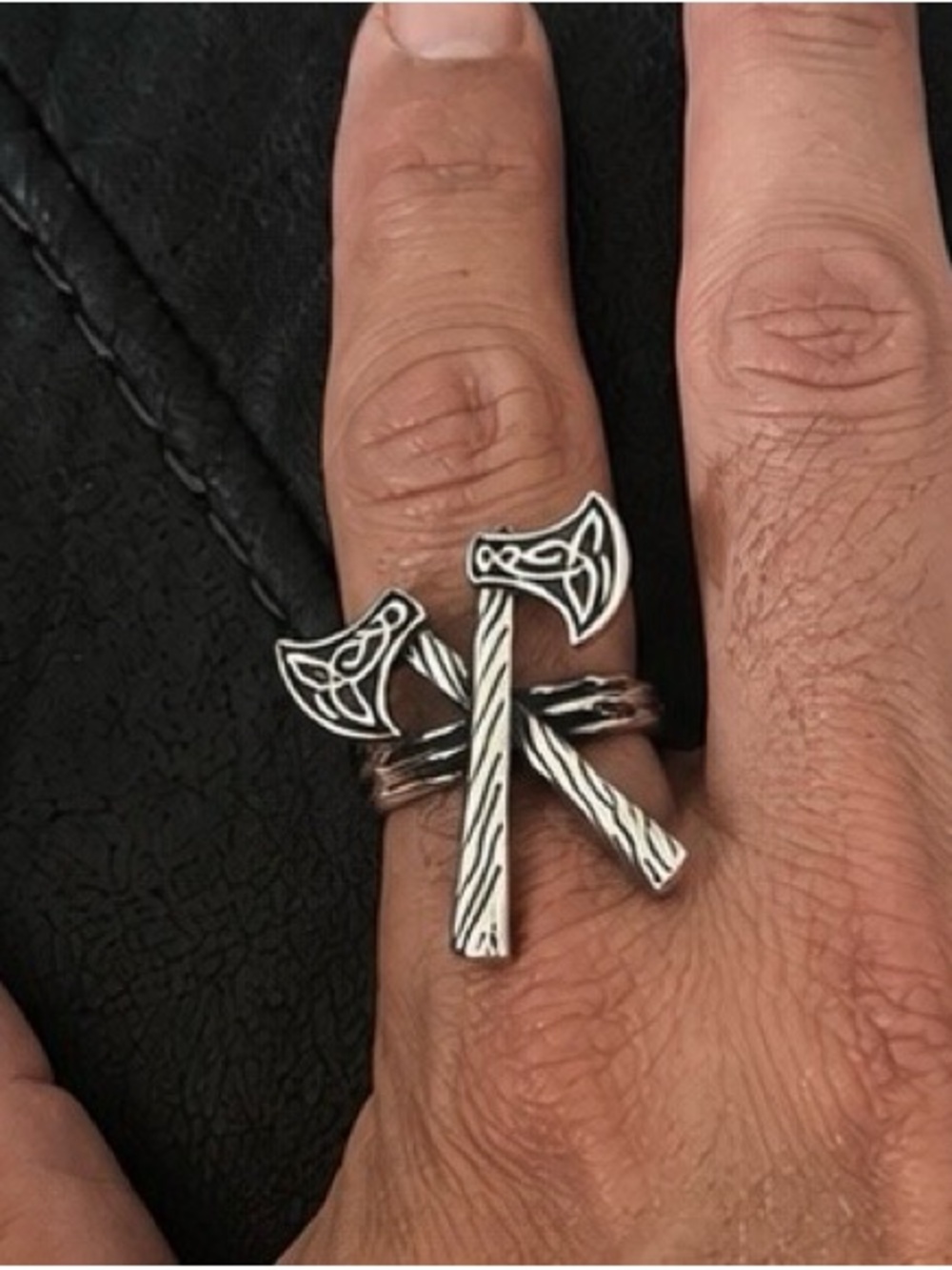 Stainless steel Viking double axe ring size 11